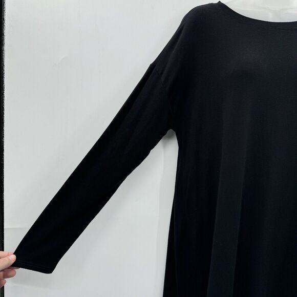Eileen Fisher Shift Dress Sz M Black Minimalist Sustainable Quiet Luxury Stretch - Picture 3 of 9